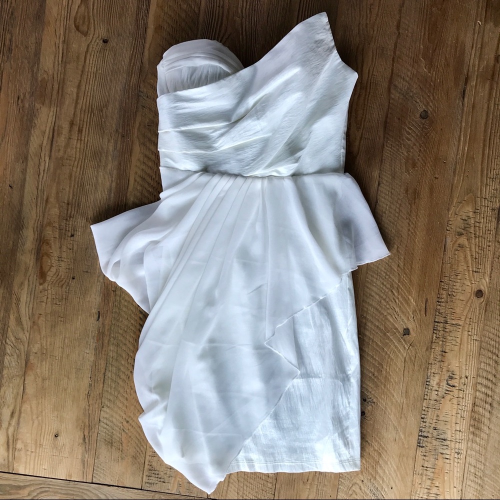 SHAREEN Asymmetric Strapless Cocktail Dress White